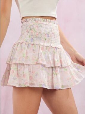 Princess Polly Pink Floral Tiered Smocked Waist Skirt